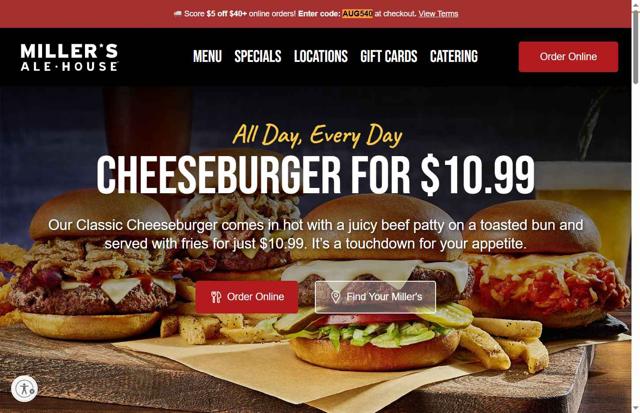 Miller's Ale House checkout page showing Miller's Ale House coupon code box | Screenshot taken by SimplyCodes community member on Aug 7, 2025