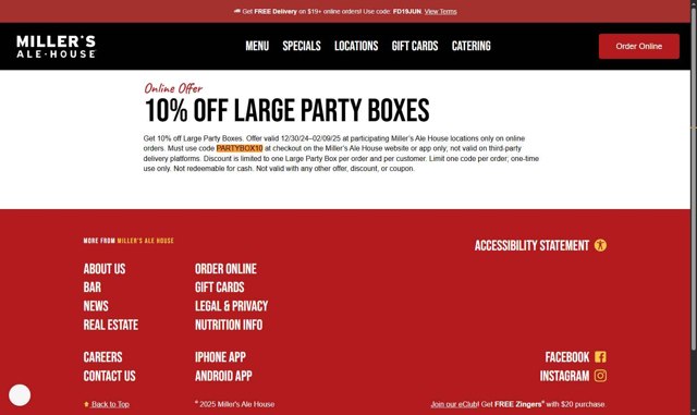 Miller's Ale House Promo Codes - $5 Off Jul 2025