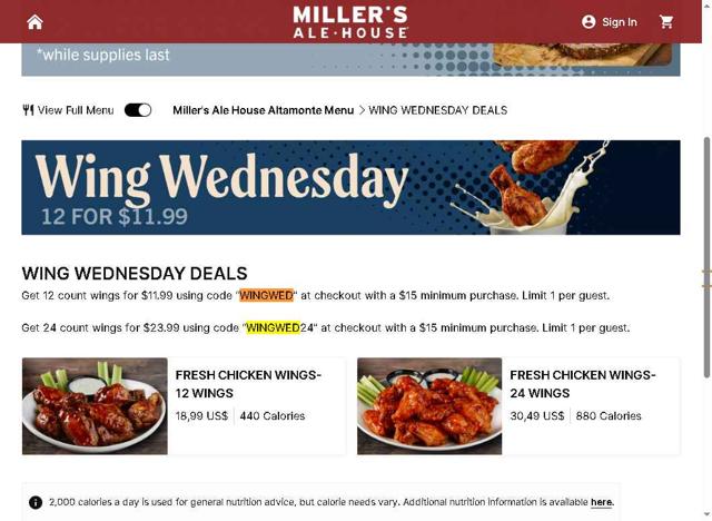 Miller's Ale House checkout page showing Miller's Ale House coupon code box | Screenshot taken by SimplyCodes community member on Sep 12, 2025