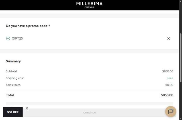 Millesima checkout page showing Millesima promo code box | Screenshot taken by SimplyCodes community member on Aug 18, 2025