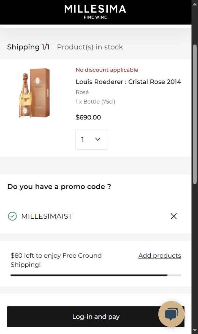 Millesima checkout page showing Millesima promo code box | Screenshot taken by SimplyCodes community member on Jul 21, 2025