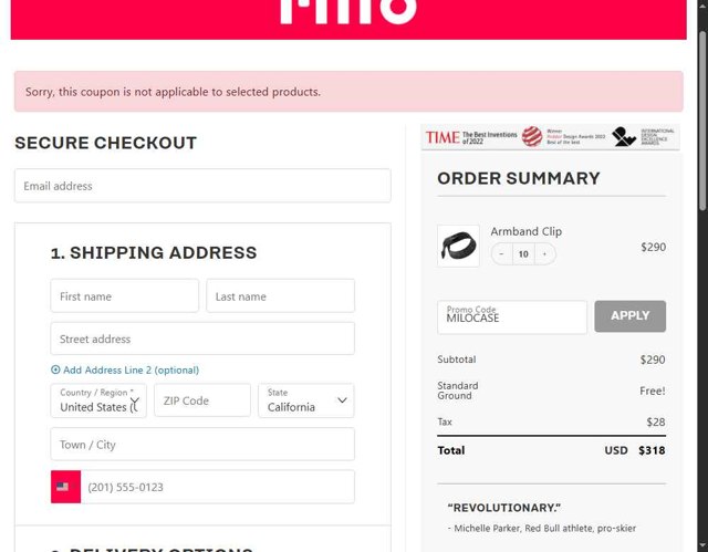 Milo checkout page showing Milo promo code box | Screenshot taken by SimplyCodes community member on May 10, 2025