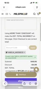 AMELIA_MOOSE33 coupon verification screenshot