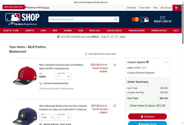 Milwaukee Brewers checkout page showing Milwaukee Brewers coupon code box | Screenshot taken by SimplyCodes community member on Oct 6, 2025