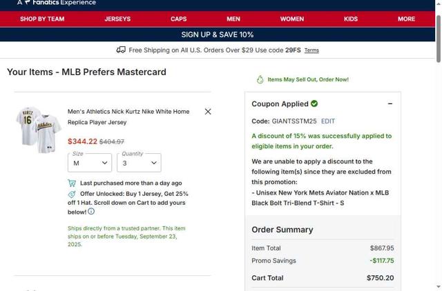 Milwaukee Brewers checkout page showing Milwaukee Brewers coupon code box | Screenshot taken by SimplyCodes community member on Sep 11, 2025
