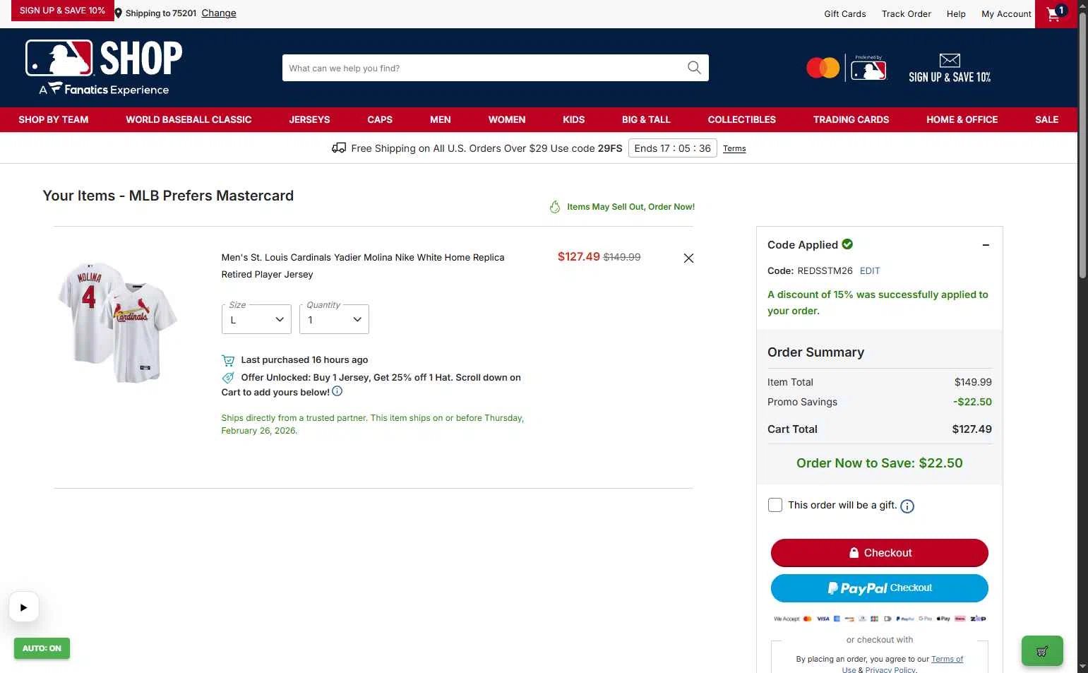 Milwaukee Brewers checkout page showing Milwaukee Brewers coupon code box | Screenshot taken by SimplyCodes community member on Feb 12, 2026
