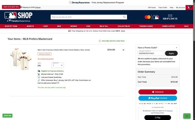 Milwaukee Brewers checkout page showing Milwaukee Brewers coupon code box | Screenshot taken by SimplyCodes community member on Sep 11, 2025