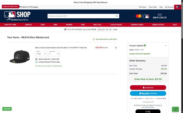 Milwaukee Brewers checkout page showing Milwaukee Brewers coupon code box | Screenshot taken by SimplyCodes community member on Sep 10, 2025