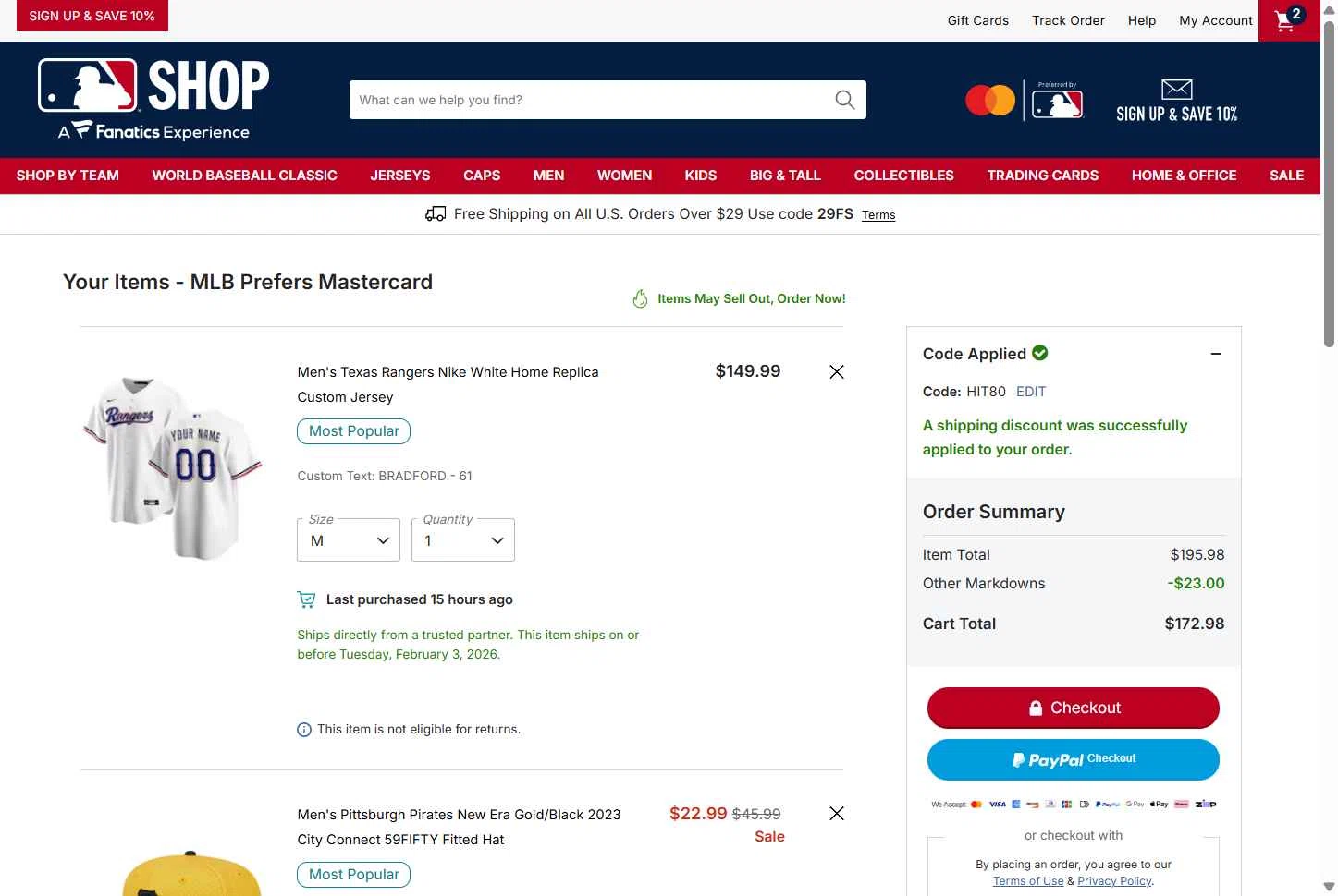 Milwaukee Brewers checkout page showing Milwaukee Brewers coupon code box | Screenshot taken by SimplyCodes community member on Jan 19, 2026