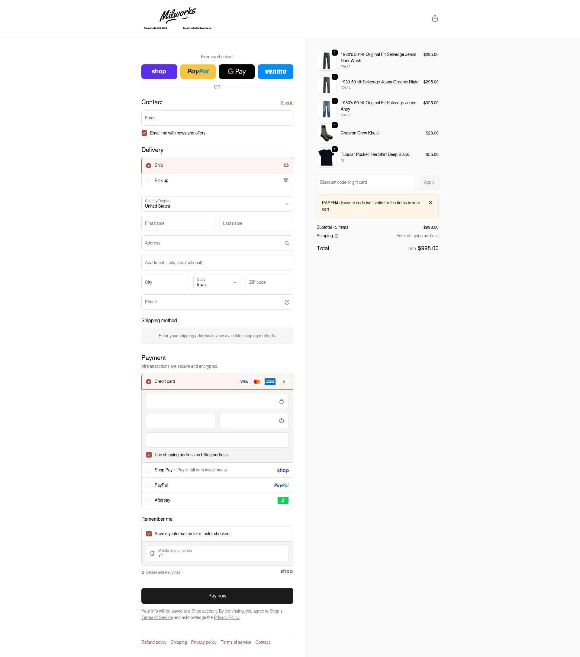 Milworks checkout page showing Milworks discount code box | Screenshot taken by SimplyCodes community member on Jan 27, 2026
