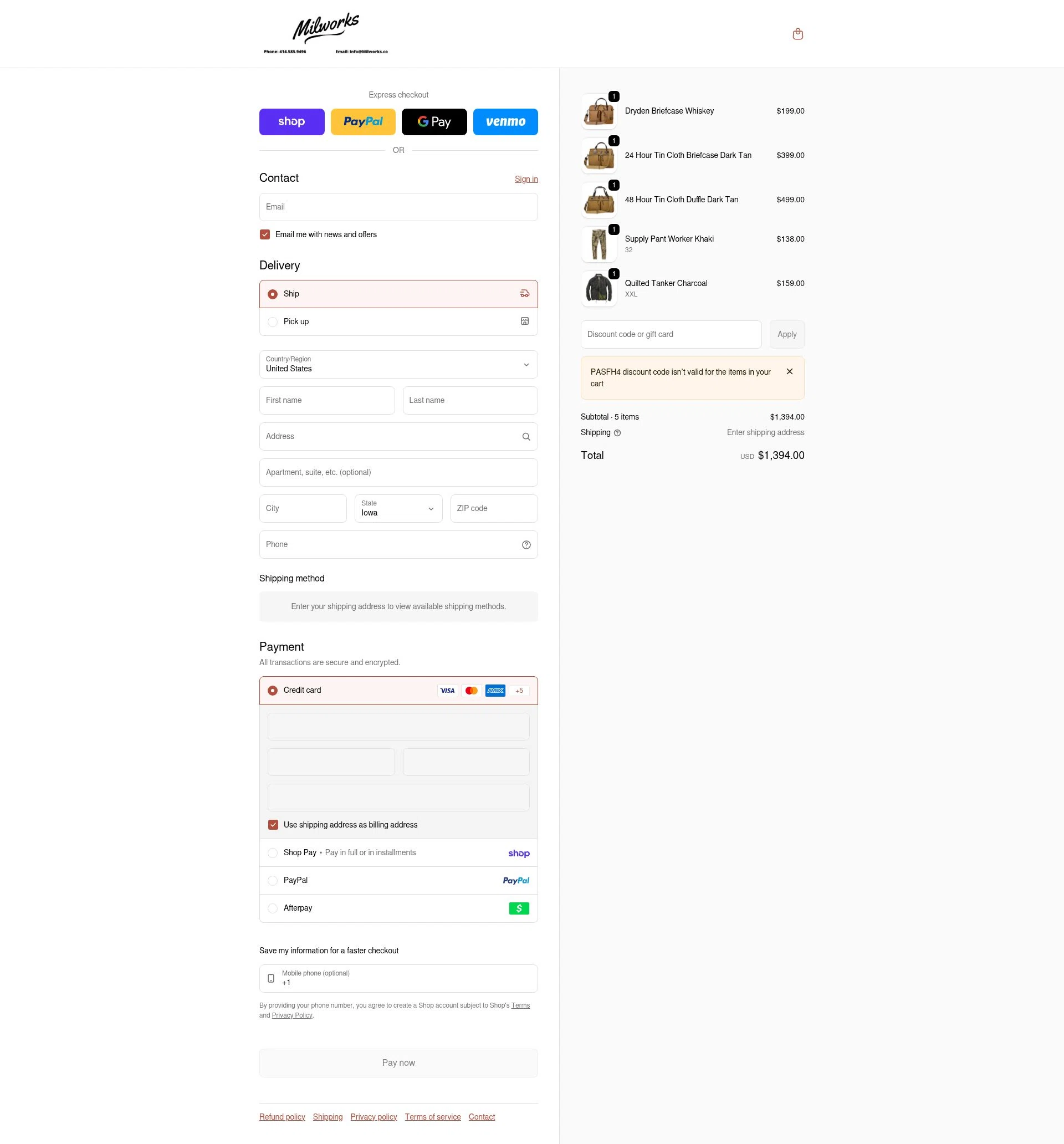 Milworks checkout page showing Milworks discount code box | Screenshot taken by SimplyCodes community member on Feb 8, 2026