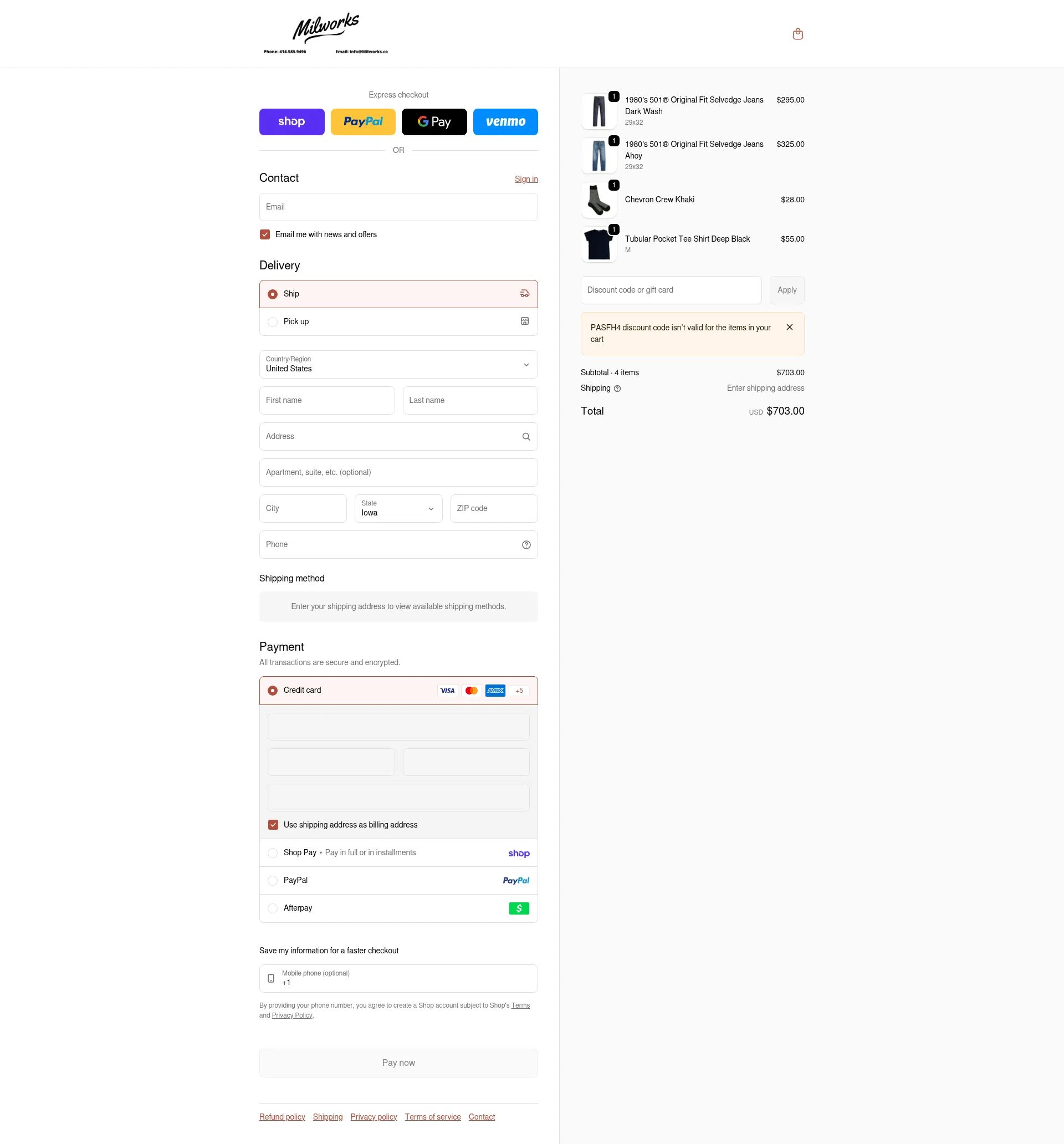 Milworks checkout page showing Milworks discount code box | Screenshot taken by SimplyCodes community member on Feb 5, 2026