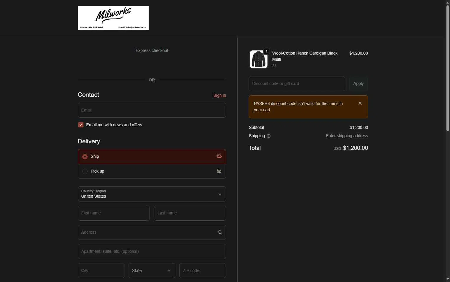 Milworks checkout page showing Milworks discount code box | Screenshot taken by SimplyCodes community member on Feb 7, 2026
