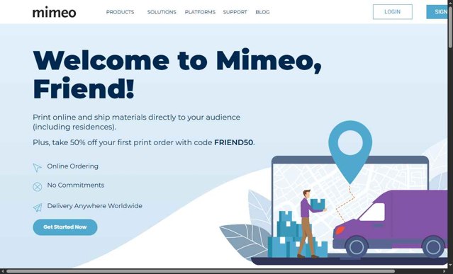 Mimeo checkout page showing Mimeo coupon code box | Screenshot taken by SimplyCodes community member on May 15, 2025