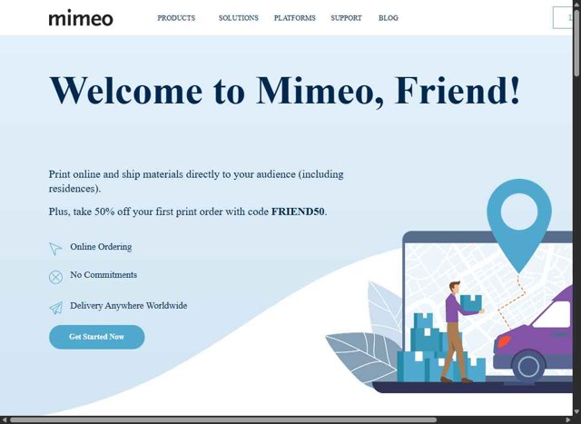 Mimeo checkout page showing Mimeo coupon code box | Screenshot taken by SimplyCodes community member on May 12, 2025