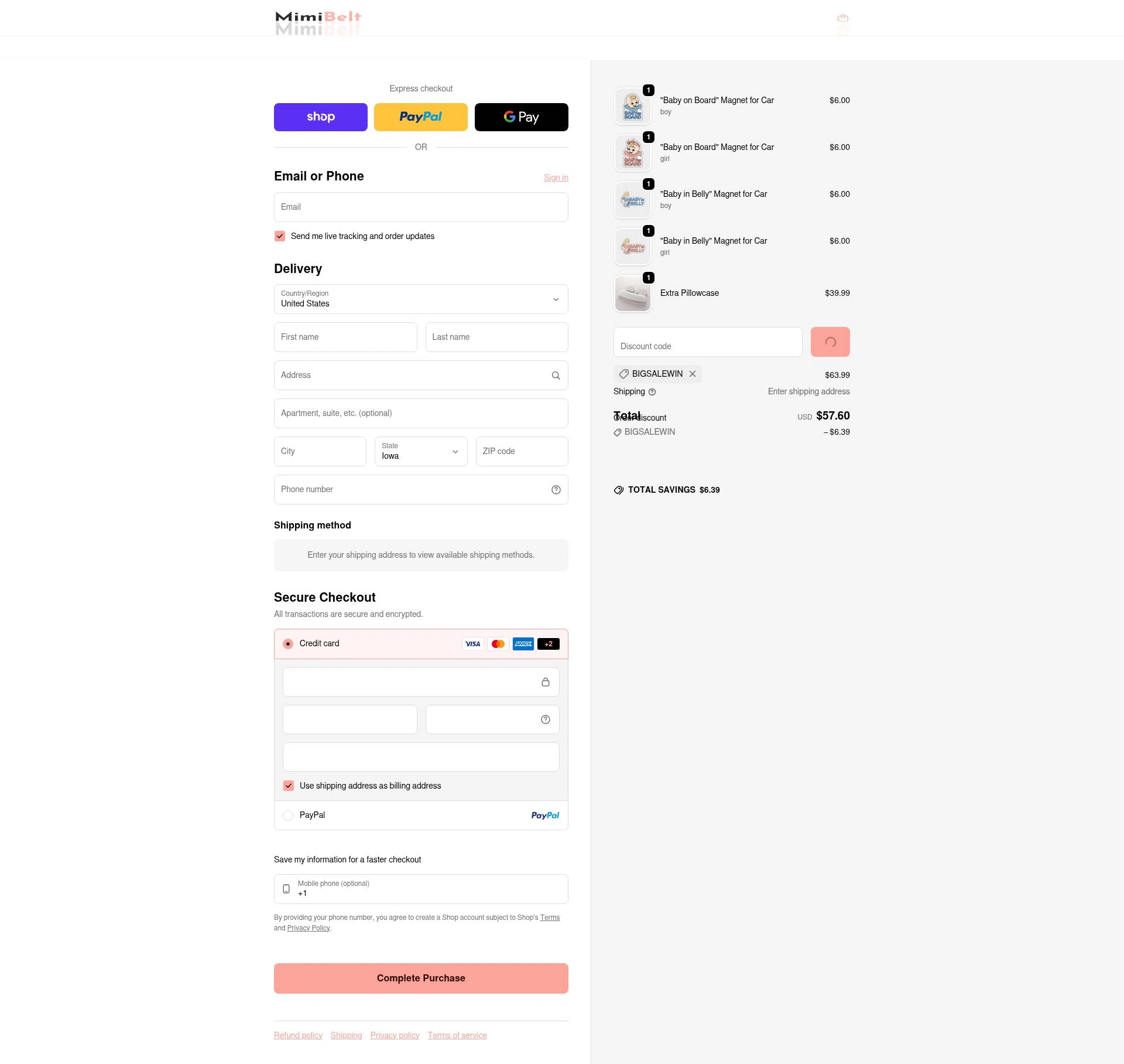 MimiBelt checkout page showing MimiBelt discount code box | Screenshot taken by SimplyCodes community member on Feb 20, 2026