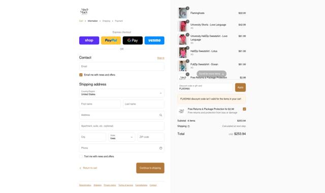Mindy Mae's Market checkout page showing Mindy Mae's Market coupon code box | Screenshot taken by SimplyCodes community member on Sep 12, 2025