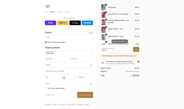 Mindy Mae's Market checkout page showing Mindy Mae's Market coupon code box | Screenshot taken by SimplyCodes community member on Sep 12, 2025