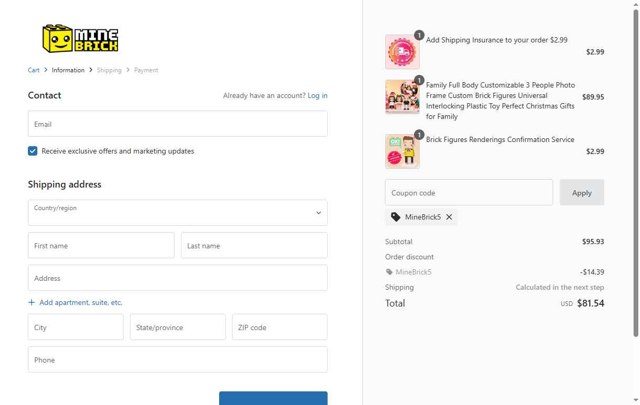 MineBrick checkout page showing MineBrick discount code box | Screenshot taken by SimplyCodes community member on Apr 29, 2025