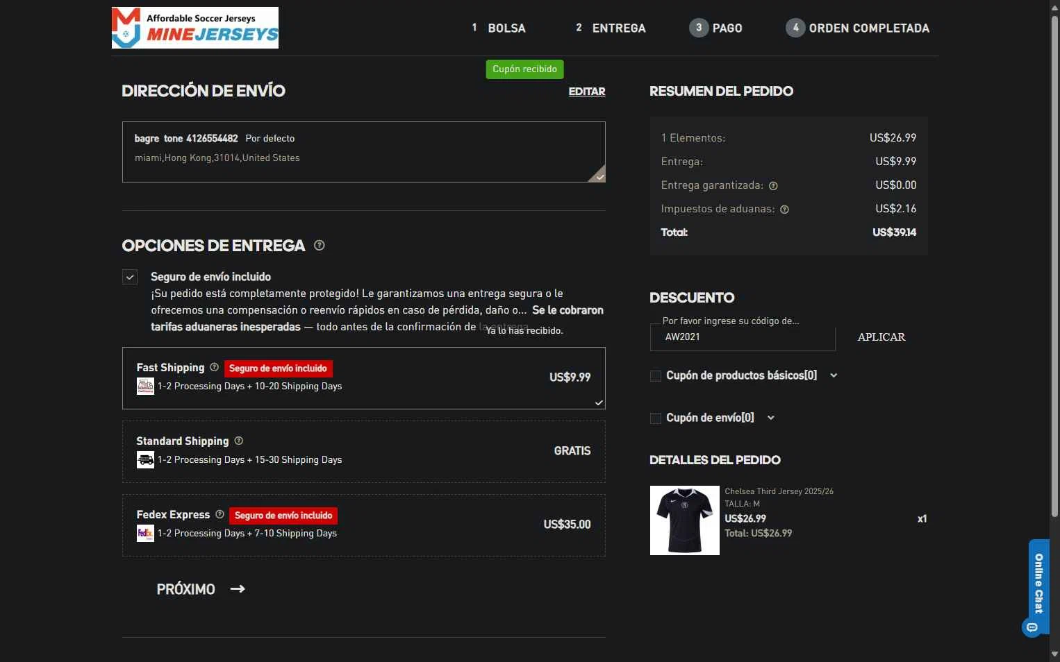 MineJerseys checkout page showing MineJerseys promo code box | Screenshot taken by SimplyCodes community member on Sep 30, 2025