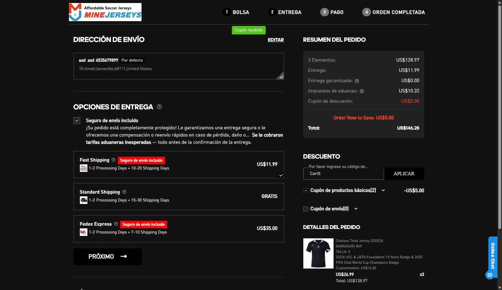 MineJerseys checkout page showing MineJerseys promo code box | Screenshot taken by SimplyCodes community member on Nov 12, 2025