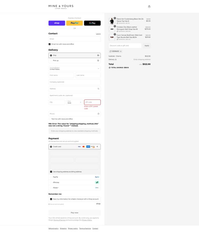Mine & Yours checkout page showing Mine & Yours promo code box | Screenshot taken by SimplyCodes community member on Sep 8, 2025