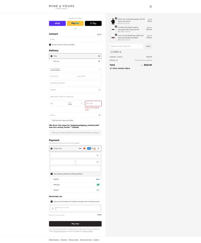 Mine & Yours checkout page showing Mine & Yours promo code box | Screenshot taken by SimplyCodes community member on Sep 8, 2025