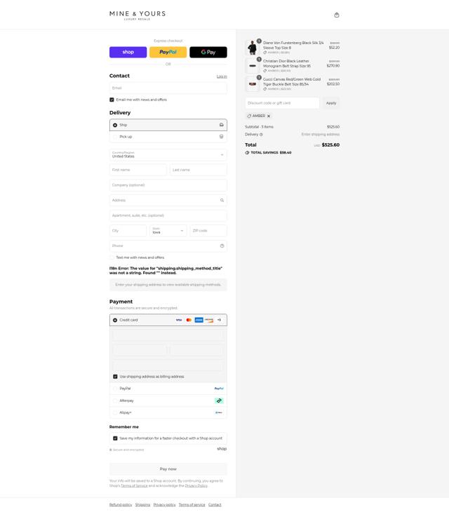 Mine & Yours checkout page showing Mine & Yours promo code box | Screenshot taken by SimplyCodes community member on Sep 3, 2025