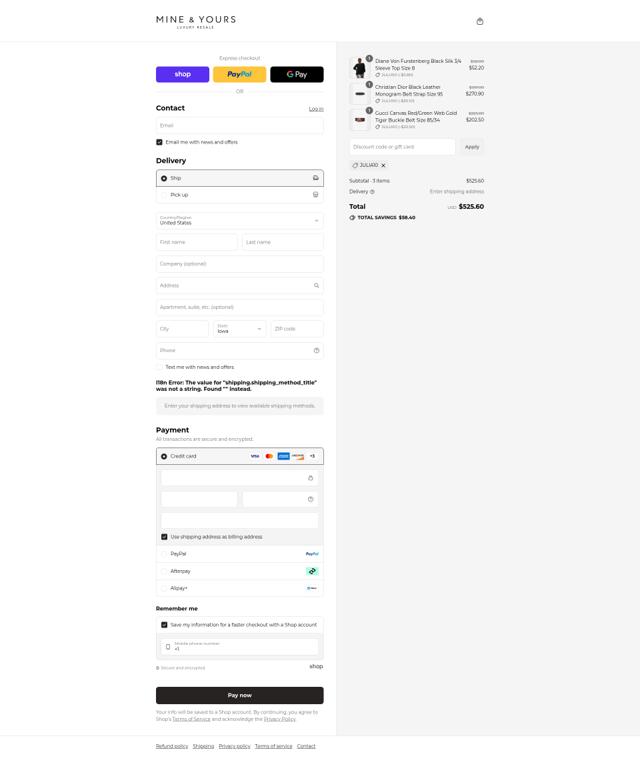 Mine & Yours checkout page showing Mine & Yours promo code box | Screenshot taken by SimplyCodes community member on Sep 3, 2025
