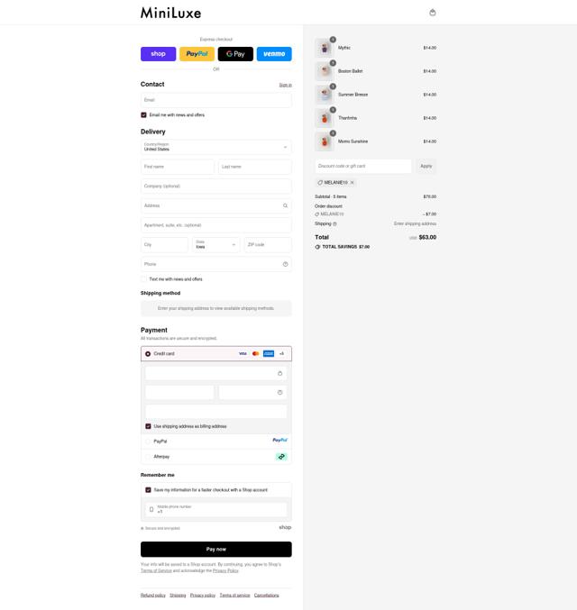 MiniLuxe checkout page showing MiniLuxe coupon code box | Screenshot taken by SimplyCodes community member on Sep 13, 2025