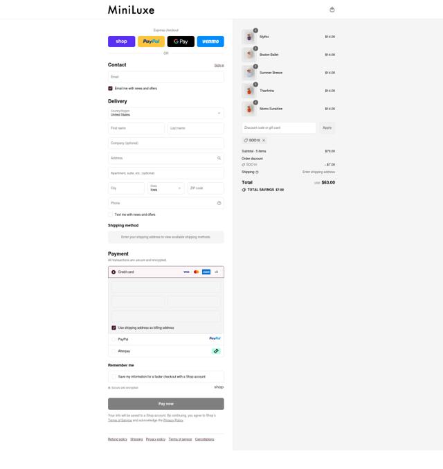 MiniLuxe checkout page showing MiniLuxe coupon code box | Screenshot taken by SimplyCodes community member on Sep 13, 2025