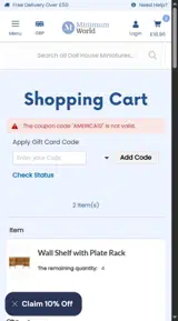 AMERICA10 coupon verification screenshot
