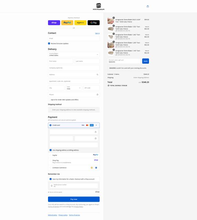 Mini Museum checkout page showing Mini Museum discount code box | Screenshot taken by SimplyCodes community member on Sep 10, 2025