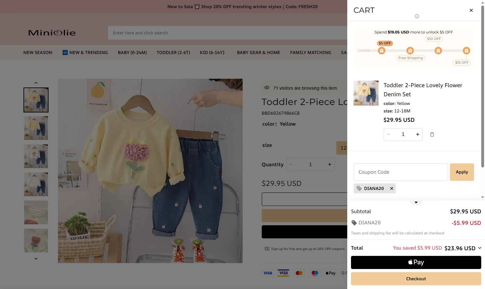 MiniOlie checkout page showing MiniOlie coupon code box | Screenshot taken by SimplyCodes community member on Feb 7, 2026