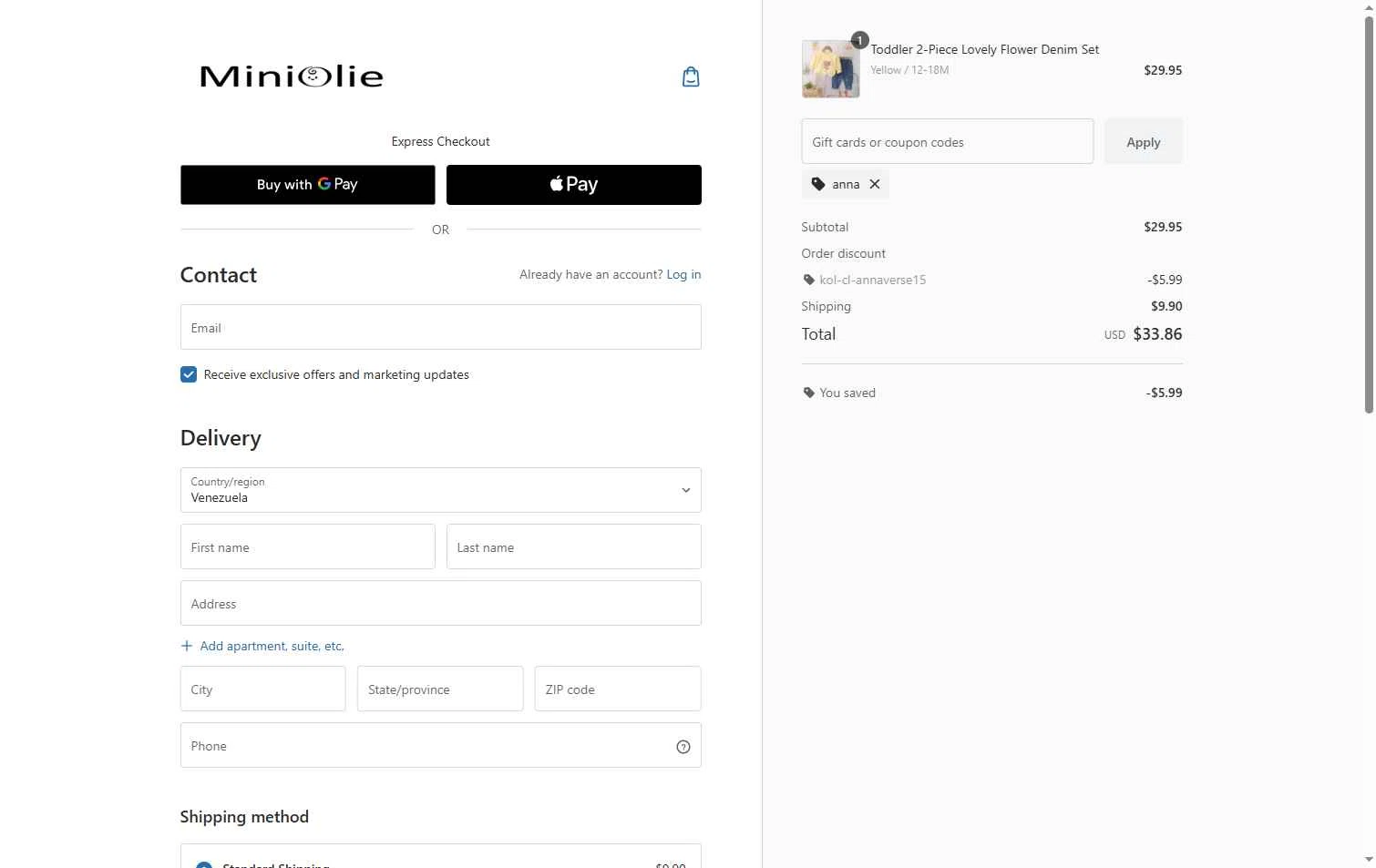 MiniOlie checkout page showing MiniOlie coupon code box | Screenshot taken by SimplyCodes community member on Feb 7, 2026