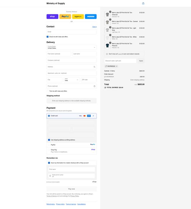 Ministry of Supply checkout page showing Ministry of Supply discount code box | Screenshot taken by SimplyCodes community member on Sep 12, 2025