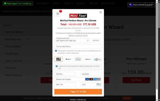 MiniTool checkout page showing MiniTool coupon code box | Screenshot taken by SimplyCodes community member on Aug 5, 2025