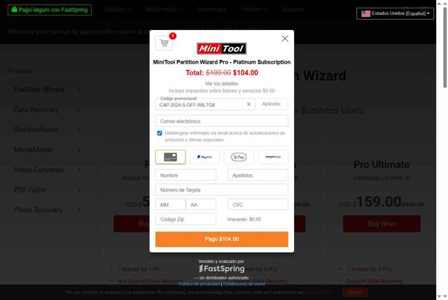 MiniTool checkout page showing MiniTool coupon code box | Screenshot taken by SimplyCodes community member on May 10, 2025