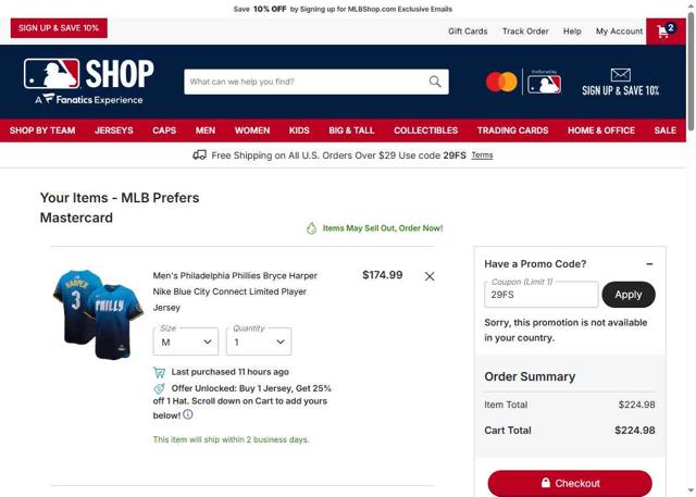 Minnesota Twins checkout page showing Minnesota Twins promo code box | Screenshot taken by SimplyCodes community member on Sep 5, 2025