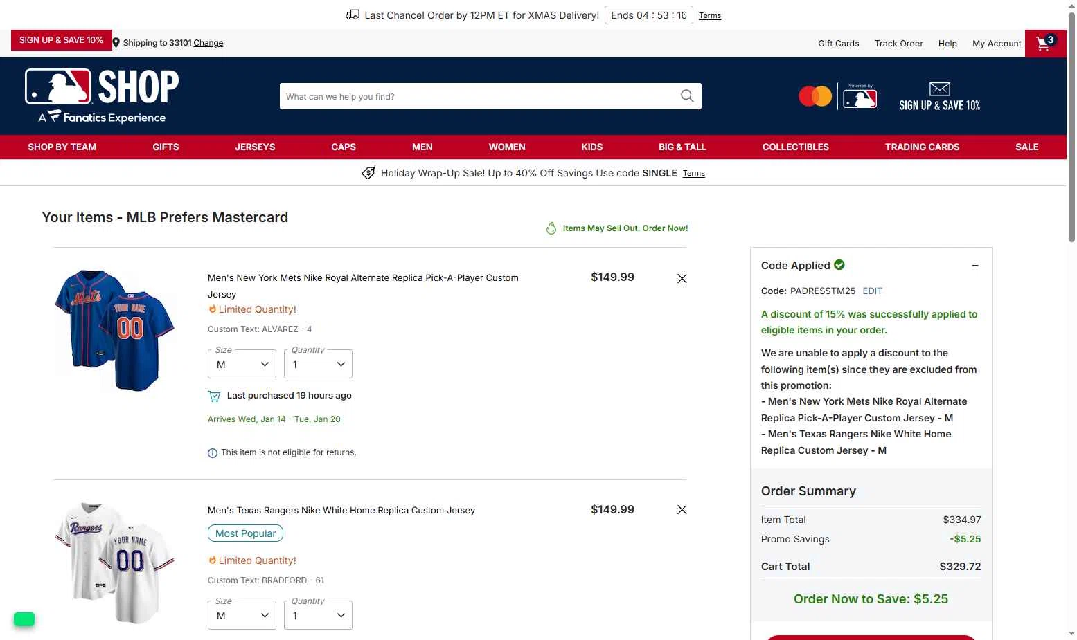 Minnesota Twins checkout page showing Minnesota Twins promo code box | Screenshot taken by SimplyCodes community member on Dec 22, 2025