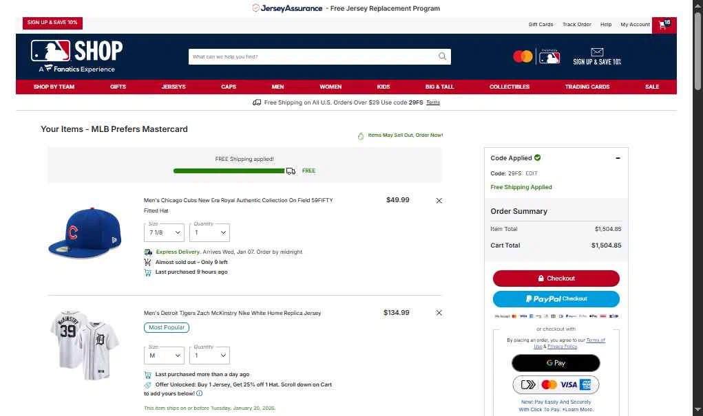 Minnesota Twins checkout page showing Minnesota Twins promo code box | Screenshot taken by SimplyCodes community member on Jan 3, 2026