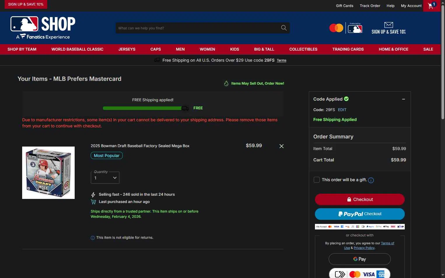 Minnesota Twins checkout page showing Minnesota Twins promo code box | Screenshot taken by SimplyCodes community member on Feb 2, 2026