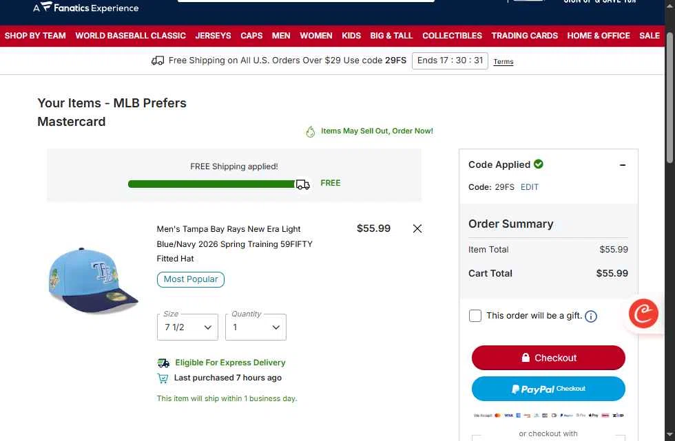 Minnesota Twins checkout page showing Minnesota Twins promo code box | Screenshot taken by SimplyCodes community member on Feb 20, 2026