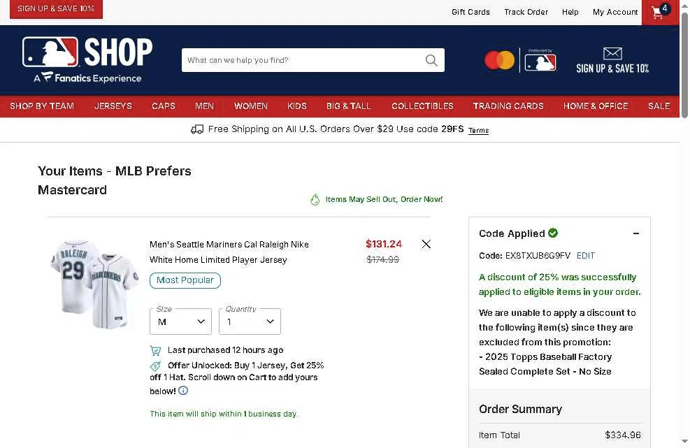 Minnesota Twins checkout page showing Minnesota Twins promo code box | Screenshot taken by SimplyCodes community member on Jan 12, 2026