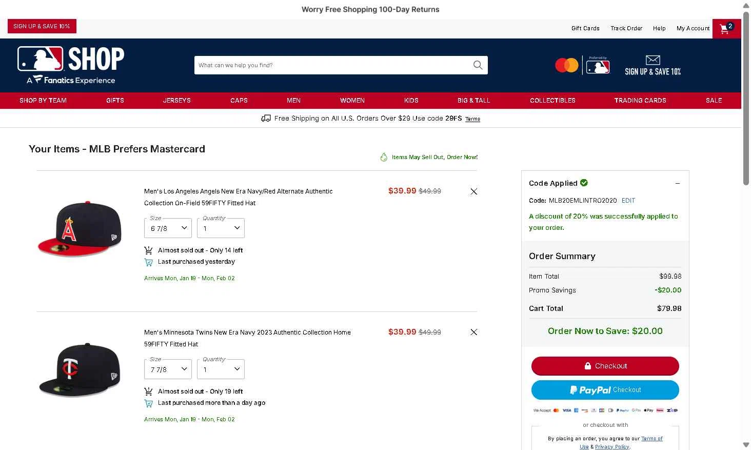 Minnesota Twins checkout page showing Minnesota Twins promo code box | Screenshot taken by SimplyCodes community member on Jan 3, 2026