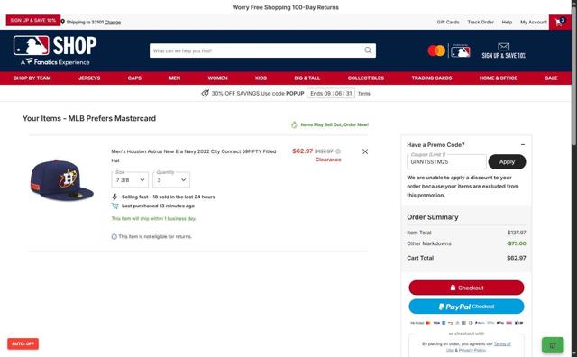 Minnesota Twins checkout page showing Minnesota Twins promo code box | Screenshot taken by SimplyCodes community member on Oct 3, 2025