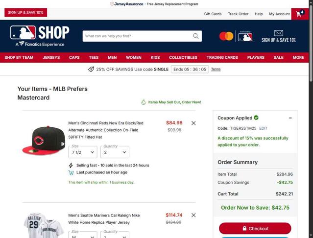 Minnesota Twins checkout page showing Minnesota Twins promo code box | Screenshot taken by SimplyCodes community member on Sep 29, 2025