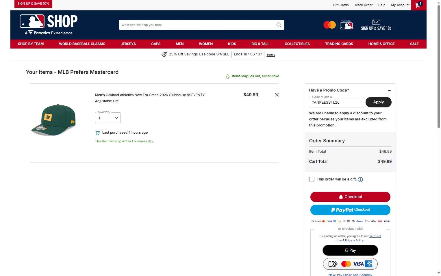 Minnesota Twins checkout page showing Minnesota Twins promo code box | Screenshot taken by SimplyCodes community member on Feb 24, 2026