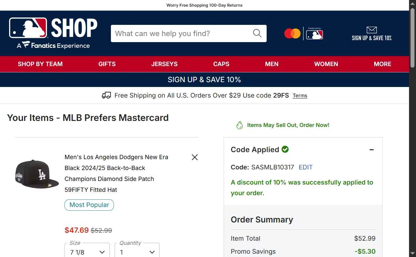 Minnesota Twins checkout page showing Minnesota Twins promo code box | Screenshot taken by SimplyCodes community member on Jan 2, 2026