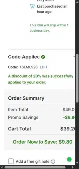 TSEMLS26 coupon verification screenshot
